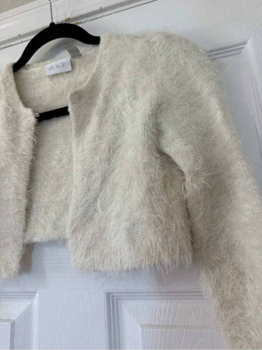 The Children's Place Cream Fuzzy Cropped Bolero Cardigan-Large 10/12